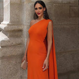 Yipinpay 2023 Asymmetric Knitted Dresses For Women Orange Cape Summer Long Dress Women Off Shoulder Elegant Evening Party Dresses