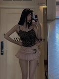 Yipinpay Two Pieces Lace Patchwork Camisole Personality Sexy Streetwear Bow Cropoed Top Summer Y2k Aesthetic Tanks Outerwear 2024