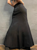 Yipinpay Gothic Mermaid Skirt Long Women Vintage Chinese Dragon Print High Waist Lace Up Slim Goth Black Maxi Skirt Streetwear