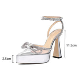 Yipinpay Satin Rhinestones Platform Wedges Women Pumps Elegant Slingbacks Cross-tied Dress High heels Spring Summer Chunky Shoes