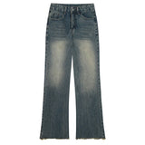 Yipinpay Retro Blue Washed Bootcut Jeans For Women Y2k Fashion High Waisted Wide Leg Pants Female Bottoms Cotton Denim Trousers
