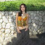 Yipinpay Women's Sexy Y2K Retro Camisole Sleeveless Tops Gradient Color Tie-up Hollowed Slim Fit Summer Vest for Party Club