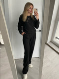Yipinpay Office 2-Piece Pants Suits Elegant Lady Long Sleeves Top And Classic Wide Pants Floor-Length Business Sets Two Piece
