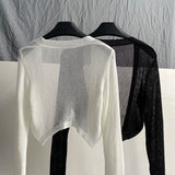 Yipinpay Cardigan Women Summer Elegant Solid Sunscreen Loose Fashion Sweater All-match Chic Long Sleeve Vintage Knitted Top