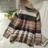 Yipinpay female art retro 2024 new fashion autumn and winter student Japanese diamond jacquard pullover