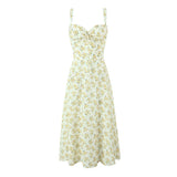 Yipinpay Sexy Elegant Women Lace Patchwork Floral Print Sling Midi Dresses Holiday Summer Lady Party Vestidos Cotton Robe