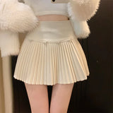 Yipinpay Mini Skirts Women Vintage Bow High Waist Slim Preppy Style Pleated Skirt Girl Fashion Streetwear Sweet Culottes