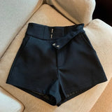 Yipinpay White Tailored Trousers Short Hot Casual High Waist Black Shorts Pants Women Wide Leg Bottom Y2K Streetwear Ropa Mujer