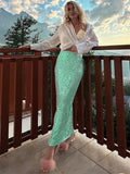 Yipinpay Sparkly Midi Skirts Women Autumn 2024 New High Waist Glitter Sequin Y2k Long Skirt Fashion Club Party Ladies Long Skirt