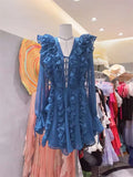 Yipinpay V-Neck Lace-Up Ruffled Mini Dress For Women Summer Mesh Bandage High Waist Fashion Party Dress Gown Female Mini Dress 2024
