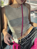 Yipinpay Sliver Women's Sleeveless Slim Fit Tank Tops Casual See-Through Top Vest Corect Sequin Scoop Neck Tank Top Glitter Outfits