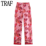 Yipinpay 2023 Women Pants Sets Pink High Waist Pants For Women Vintage Print Woman Trousers Streetwear Casual Summer Women's Pants
