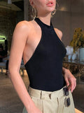 yipinpay Woman Black Bodysuit Backless Bodysuits Summer Solid Overalls 2023 Hater Top Streetwear Bodycon Sexy Sleeveless Rompers