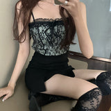 Yipinpay Women Lace Camisole, Square Neck Low Cut Sleeveless Backless Crop Tops Camisole for Summer Spring