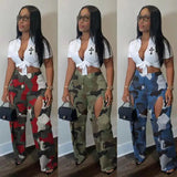 Yipinpay street casual digital printed Cargo straight-leg pants women fashion Street hipster hollow camouflage trousers