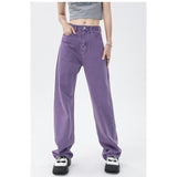 yipinpay Womenn Jeans Vintage Purple High Waist Streetwear Fashion 2023 Summer Straight Jean Pants Baggy Wide Leg Denim Trousers