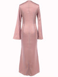 Yipinpay Solid High Waist Fashion Maxi Dress For Women Long Sleeve Patchwork Slim Elegant Party Dress Autumn 2024 Female Long Dress