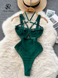 Yipinpay Sexy Hollow Out Playsuits Female Strap Transparent Thin Slim Jumpsuits 2024 Summer Mesh Lace Halter Club Bodysuits