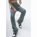 yipinpay Womens Jeans High Waist Blue Fashion Streetwear Straight Pants Baggy Basic Vintage 2023 Summer Female Mom Wide Leg Denim Trouser