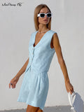 Yipinpay Summer White Elegant Cotton Linen Vacation Outfits Vest Tops And Hot Pants 2-Piece Suit 2023 Office Lady Shorts Sets