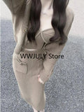 Yipinpay Knitted 3 Piece Set Woman Fashion Suit Casual Sweater Cardigan + Sexy Vest + Slim Bodycon Midi Skirt Office Lady 2024
