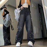 Yipinpay Jeans Y2k Women Korean Style 2023 Summer Straight Wide Leg Pants High Waist Woman Loose Denim Trousers 90s Vintage Clothes