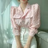 Yipinpay Puff Long Sleeve Blusas Mujer De Moda 3D Blouse Loose Tops Casual Pink Shirt Korean Style Women Shirts Camisas