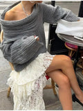 Yipinpay Slash Neck Off Shoulder Women Knitt Sweater Fashion Simple Long Sleeve Pullovers Autumn Winter Streetwear Lady Sweater