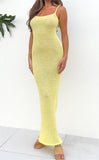 Yipinpay Women Long Bodycon Dress Solid Color Knitted Sleeveless Sling Spaghetti Strap Cocktail Dress Summer Party Club Dress S M L