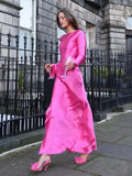 Yipinpay Backless Satin Fashion Maxi Dress For Women Elegant Solid Slim Patchwork Long Sleeve Autumn 2024 Female Gown Long Dress