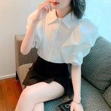 Yipinpay Lantern Short Sleeve Blouse Camisas Wild Casual Blusas Mujer De Moda 2023 New White Shirts for Women Clothes Crop Tops