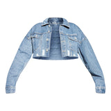 Yipinpay Autumn New Women's Long Sleeve Ripped Denim Jacket Fashion Sexy Short Jeans Coat Casual Clothing XS-L