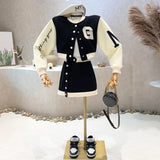 Yipinpay Embroidered Letter Coat Short Bomber Jackets Patchwork Contrast Mini Black Skirt Sets Autumn 2023 Casual 2piece Tracksuits