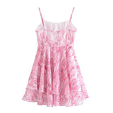 Yipinpay Sweet Women Pink Floral Print Sexy Sling Mini Dress Sleeveless Female A-line Mini Summer Dresses Holiday Robe