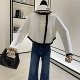 Yipinpay Fragrance Cropped Metal Double Breasted Jacket Chic Korean Clothes Irregular Sweaters for Women 2023 Knitted Cardigan