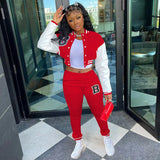 Yipinpay Letter Printing Joggers Leisure Two-Piece Set Women's Sports Training Jogging Uniform Baseball Uniform Suit