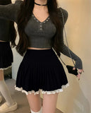 Yipinpay Mini Skirts Women Winter Fashion New Patchwork High Waist Sweet Elegant Chic Pleated Skirt Female Streetwear Casual