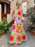 Yipinpay Print Maxi Dress Women 2024 Summer Sleeveless Slip Dresses Female Elegant High Waist Patchwork Lady Vacation Beach Dress