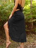Yipinpay Lace Up Pleated Skirts Y2K Fairy Grunge Irregular Hem Midi Skirts Vintage Women Lace Skirts Streetwear 2023 New