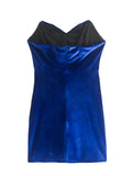 Yipinpay Blue Velvet Dress Women Off Shoulder Corset Dress Woman Backless Sexy Short Dresses Ruched Evening Party Dresses For Women