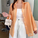 Yipinpay for Women Blouse Long Sleeve Top Female Chiffon Loose Cardigan Thin Sexy Solid Color Casual Shirt