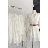 yipinpay White Dresses for Women 2023 Belt Long Sleeved Spliced Chic Solid Temperament Sexy Fashion Simple Y2K Elegant Miniskirt