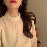 Yipinpay Femininas Blouse Women Camisa Femme Mujer Stand Transparent Shirt Chiffon Puff Tops 2023 Shirts for Women Lady Beaded