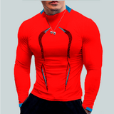 Yipinpay Men Sports Shirt Round Neck Long Sleeve Elastic Quick Drying Tops Fitness Running Casual Clothing Breathable Comfortable