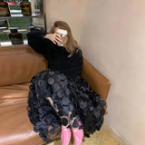 Yipinpay Dot Women Skirt Black 2023 Spring Summer New Korean Fashion Trend Patchwork Mesh Skirt Streetwear Dress Black Largas