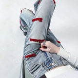Yipinpay Blue Embroidery Baggy Jeans For Women Y2k Fashion Female High Waist Wide Leg Pants Loose Washed Denim Trousers Full Length