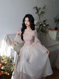 Yipinpay Elegant Office Lady Dress Party 2023 Summer Chiffon One Piece Dress Korean Fashion Casual Long Sleeve Midi Dress Woman