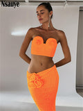 yipinpay Casual Beach Summer Outfits Holiday Women Y2K Knitted Bra Crop Tops And Long Sexy Fashion Party Club Skirt Two Piece Set