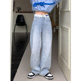 yipinpay Blue Women's Jeans High Waist Vintage Straight Baggy Denim Pants Streetwear Chic Design Fashion Wide Leg Denim Trouser