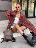 Yipinpay Street Style Red Plaid Shirts Women Irregular Long Sleeves Oversized Blouses Spring 2023 Loose Gingham Tops Trendy